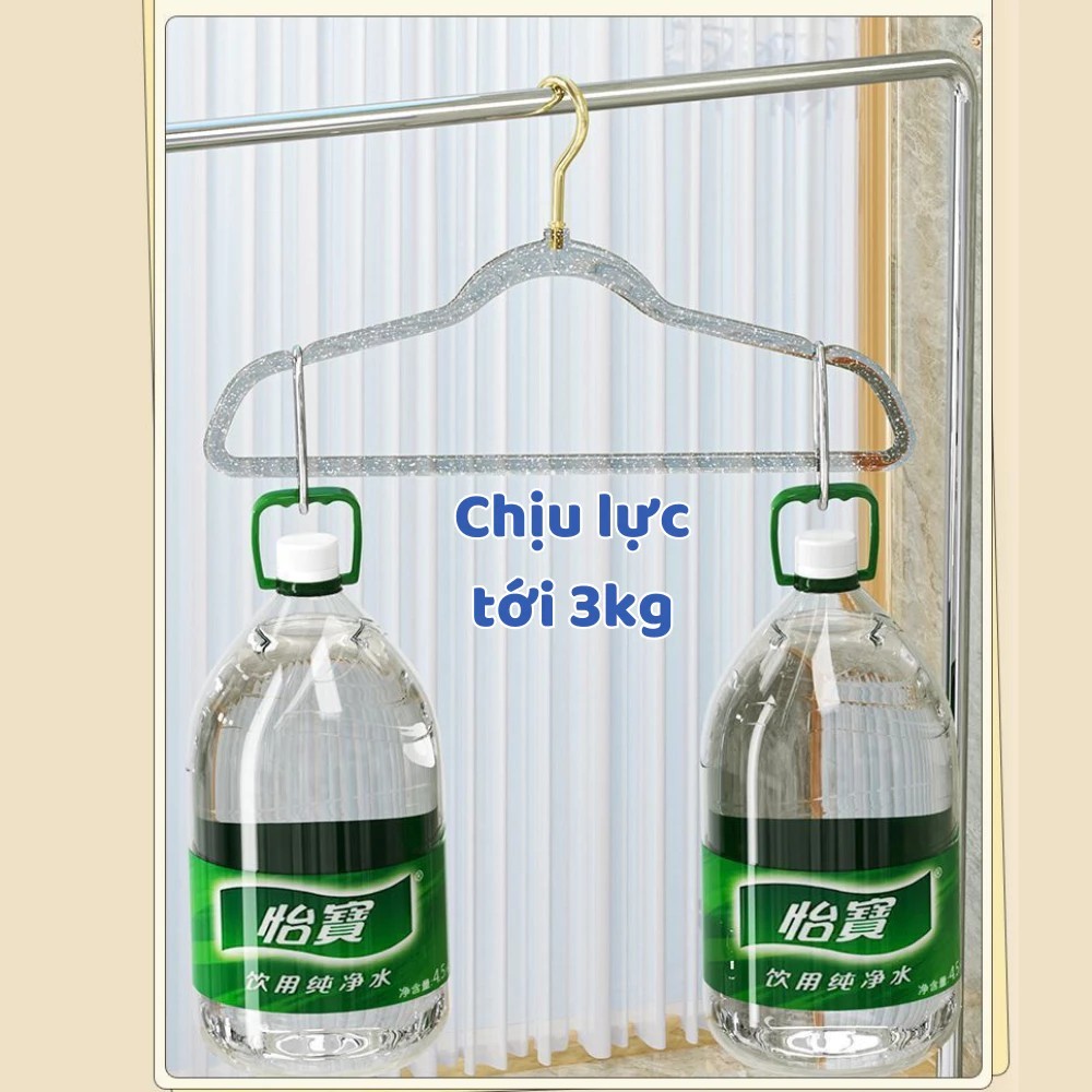 Combo 10 móc treo quần áo trong suốt, mắc quần áo kim tuyến chống trượt xoay 360 độ đa năng HappyHome