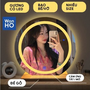 High-end LED Touch Screen Round Makeup Mirror, Free Wooden Desktop Stand