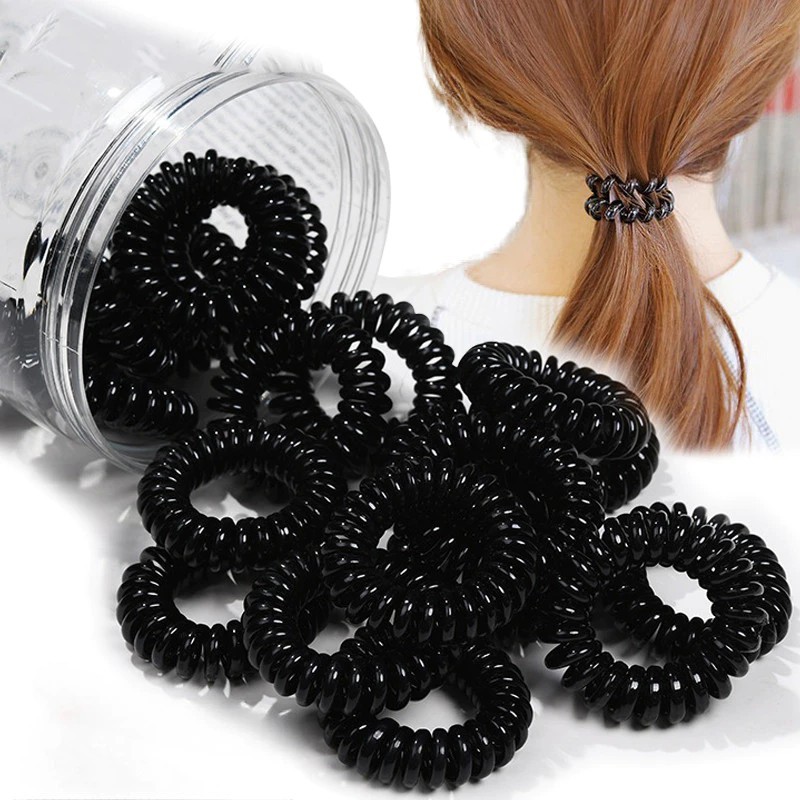 Transparent And Traceless Hair Telephone Cord Black Hair Rope Plastic Spring Rubber Ring Hair Accessories Japanese Ins Style V