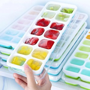 14-cube silicone ice tray with lid for making ice cream and fruit jelly, convenient and durable