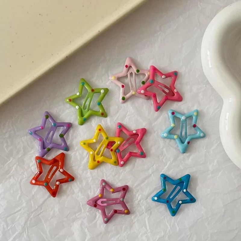 100Pcs New Cute Dopamine Wave Dot Star Hair Clips For Girls