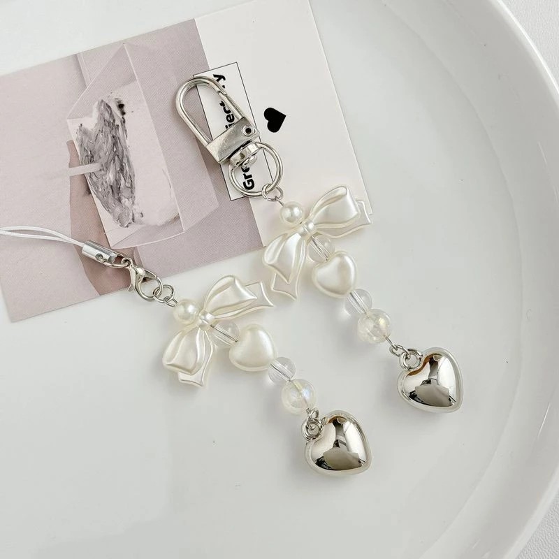 Korean Sweet Bow Heart Shaped Mobile Phone Charm Bag Charm