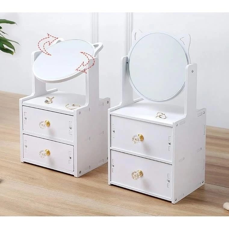 Plastic Wood Cosmetic Shelf With Cat Ear Mirror