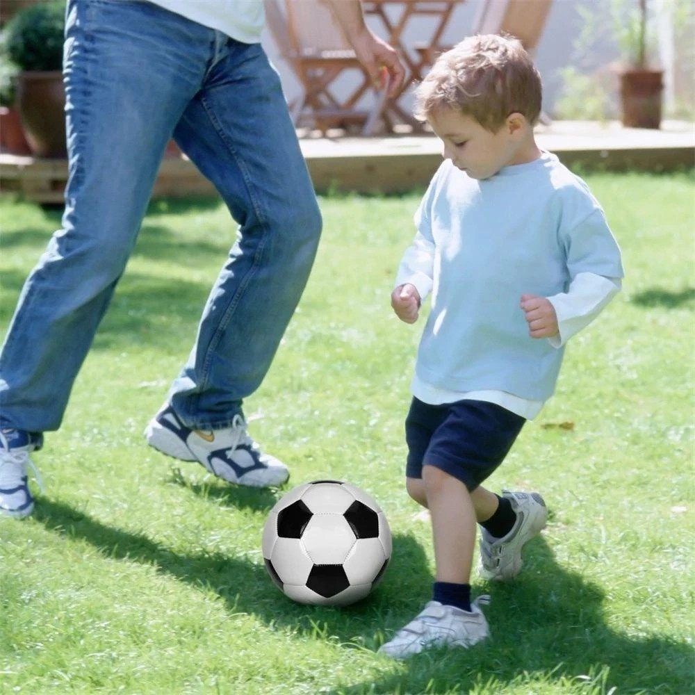 3-layer Leather Soccer Ball, Black and white leather soccer ball for mini artificial turf fields