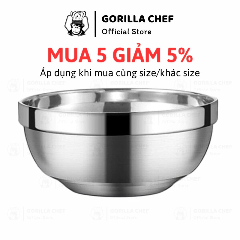 Gorilla Chef 2-layer insulated Korean-style stainless steel bowls and dishes - Genuine high-quality stainless steel products in all sizes
