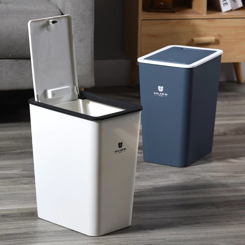 Large Trash Can (14L) With Flip Lid And Push Button, Luxurious Design, Impact Resistant Plastic Material
