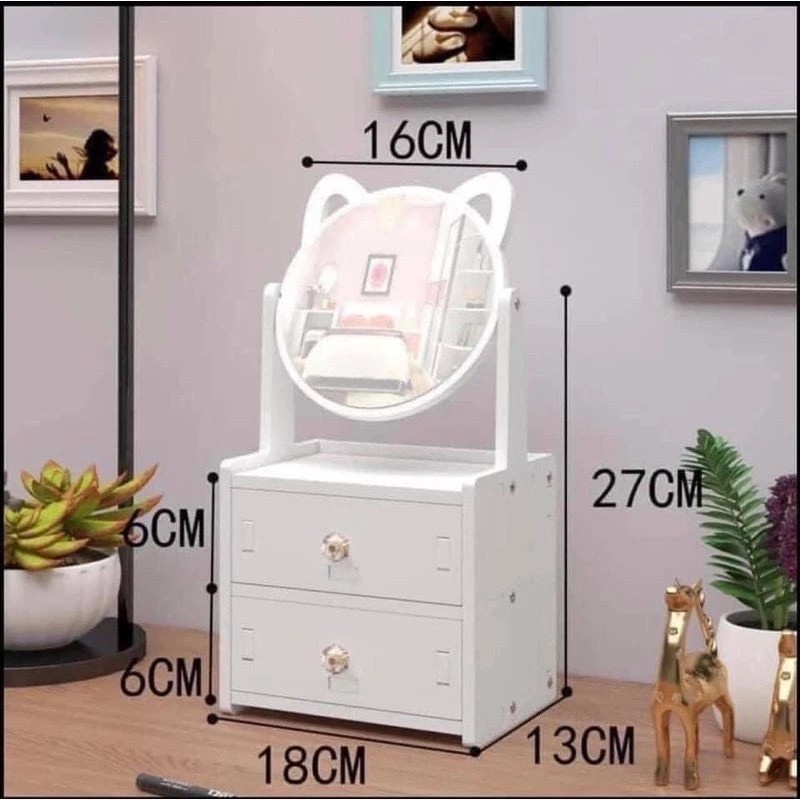 Plastic Wood Cosmetic Shelf With Cat Ear Mirror