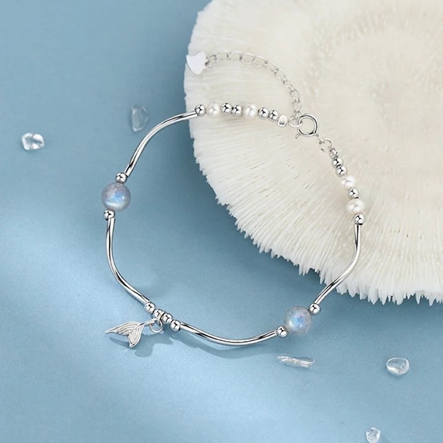 S925 silver bracelet for women moonstone moonstone fishtail charm KILIG CHARM - KC23