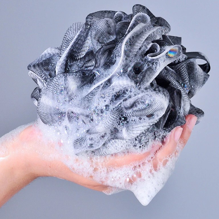 Royal Towel Bamboo Charcoal Foaming Sponge Round Black, Soft High Quality Mesh Material
