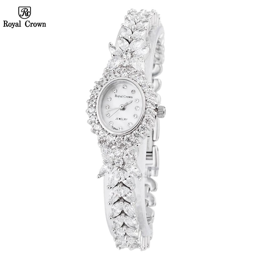 Genuine Royal Crown 2527 women's watch with high-quality stone-studded steel strap, water-resistant, beautiful and luxurious to wear