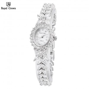 Đồng hồ nữ chính hãng Royal Crown 2527 dây thép đính đá cao cấp, chống nước, đeo tay đẹp, sang chảnh