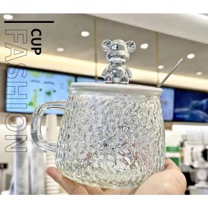 Ulife Heat Resistant Glass Cup Cute Cartoon Cup with Spoon Lid