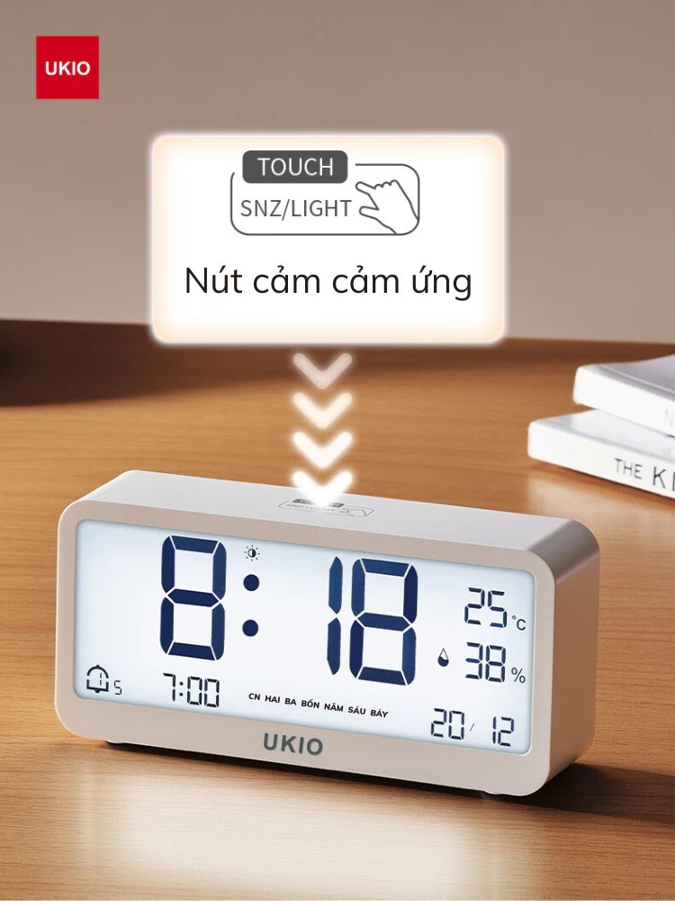 UKIO LED desk clock with high-end LCD screen, temperature and humidity measurement