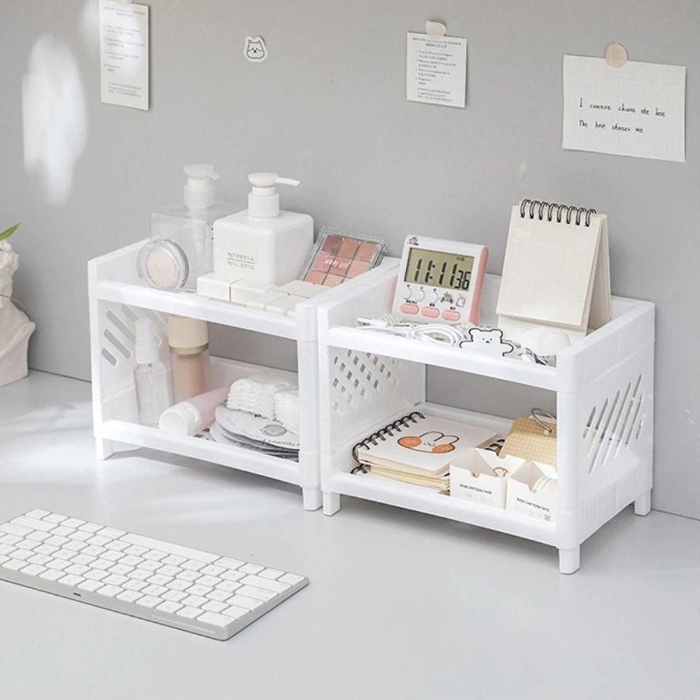 2-Tier Plastic Shelf for Neat Arrangement on the Desk - Mini Plastic Shelf for the Desk, Bookshelf and Accessories Shelf
