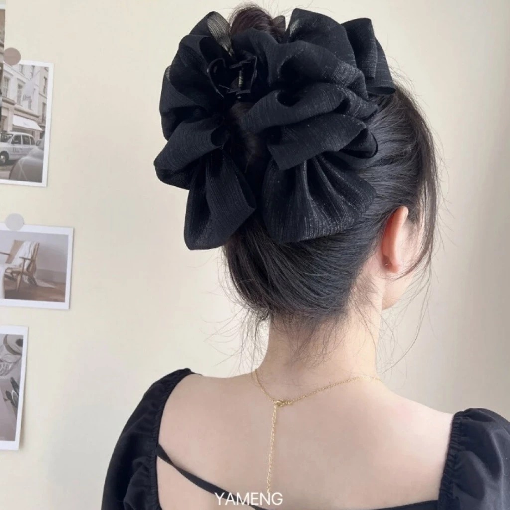 Ahellogirl Mesh Bow Grab Clip Sense Enhance Temperament Hairpin Women Back Headband Hair Plate Big Shark Clip Hair Card Headdress Hair Accessories