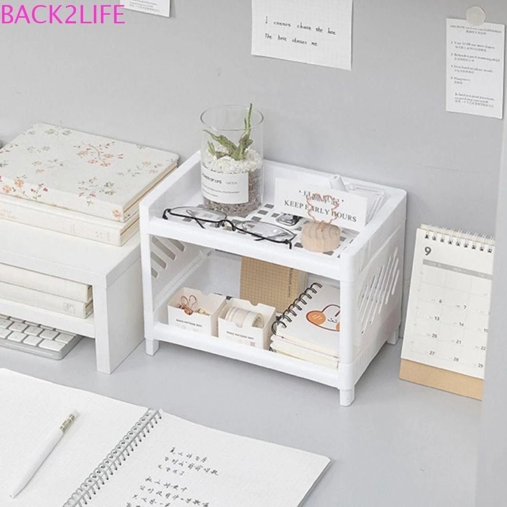 2-Tier Plastic Shelf for Neat Arrangement on the Desk - Mini Plastic Shelf for the Desk, Bookshelf and Accessories Shelf