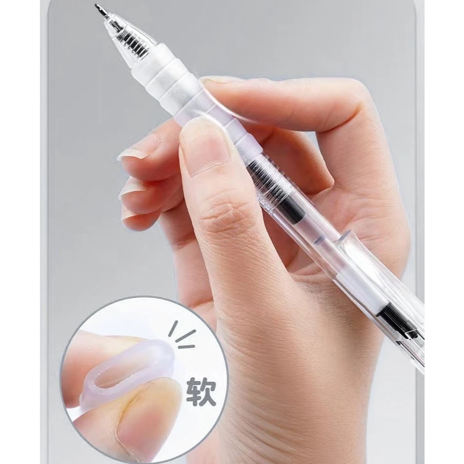 Retractable Gel Pen ST Transparent Notebook Ballpoint Pen Black Tip 0.5 mm Nib Replaceable Nib School Supplies