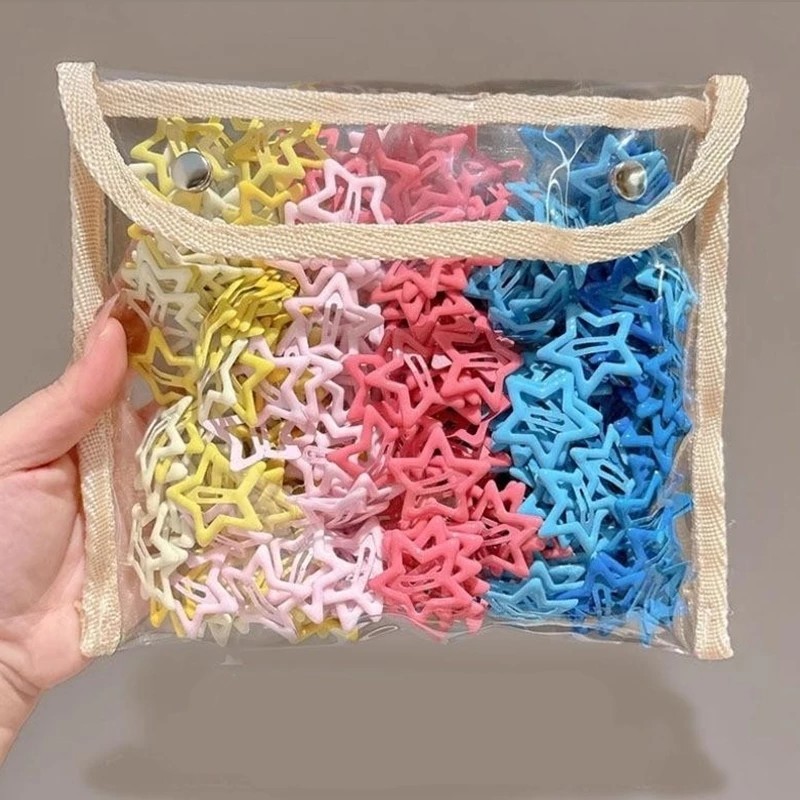 100Pcs New Cute Dopamine Wave Dot Star Hair Clips For Girls