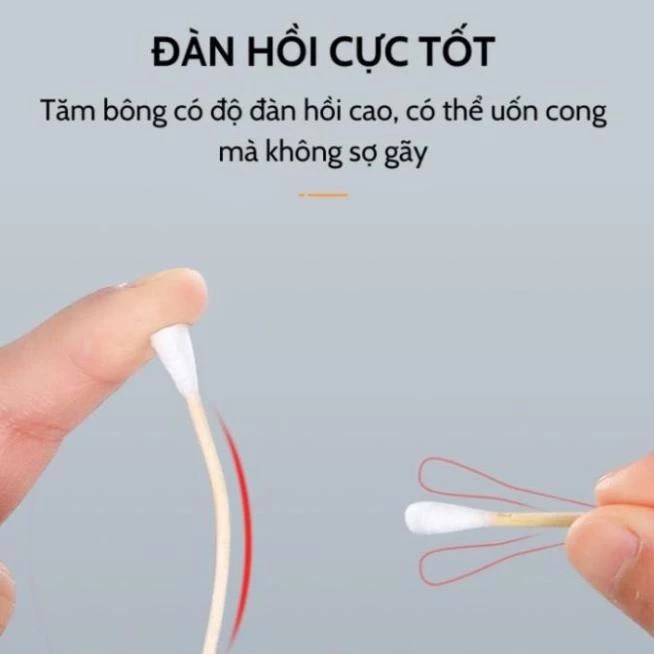 Bag of 100 Cotton Swabs for ear cleaning with Wooden Handle