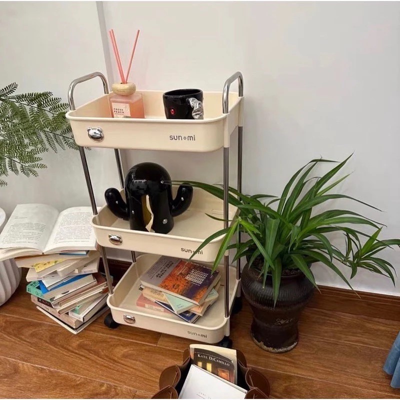 Sunmix multi-purpose storage shelf with high-quality plastic tray, kitchen storage shelf with moving wheels (Large Type)