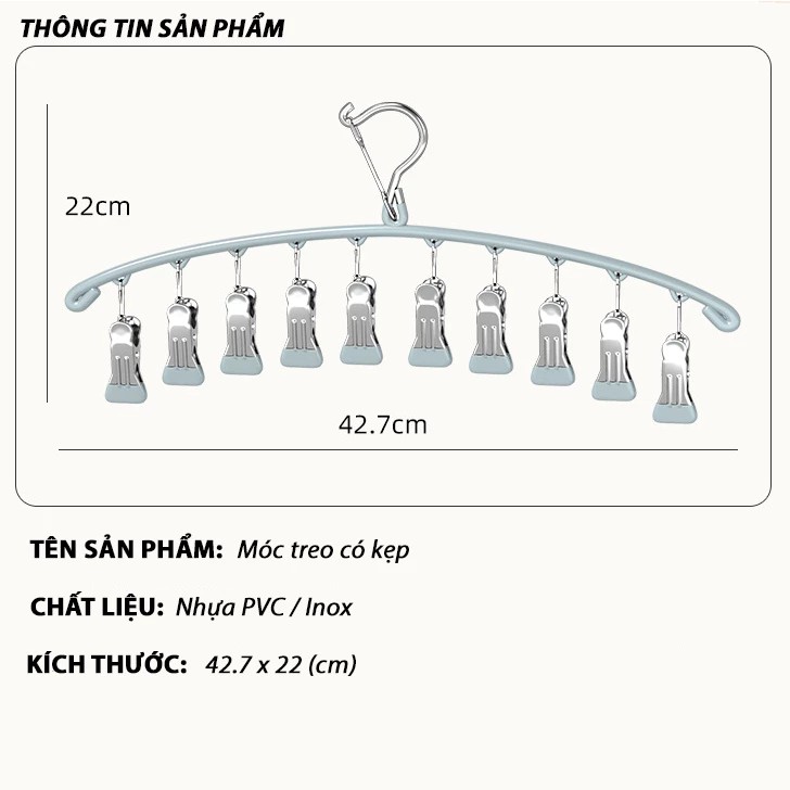 Clothes Hanger with 10 Clips MQ-02 Clothes Hanger with Clips for Drying Clothes, Socks, Underwear, and Baby Clothes Covered with PVC M
