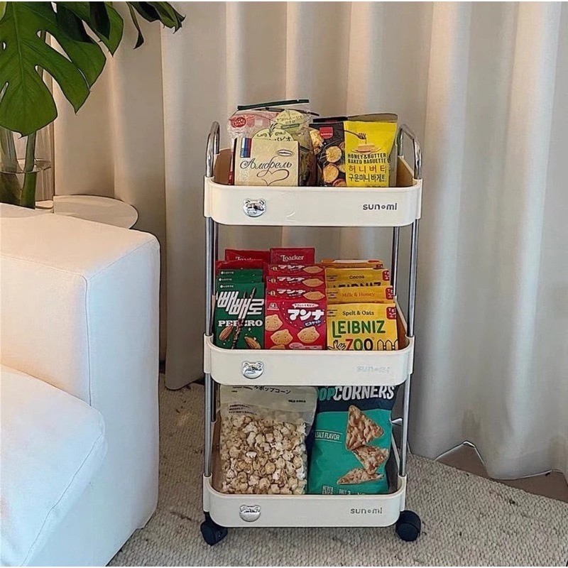 Sunmix multi-purpose storage shelf with high-quality plastic tray, kitchen storage shelf with moving wheels (Large Type)