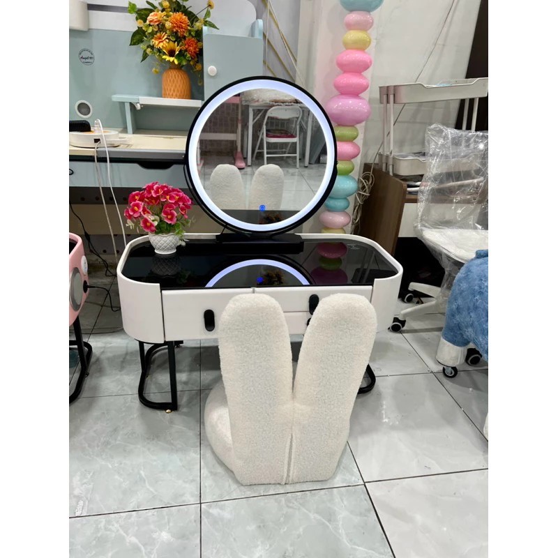 Smart flat dressing table with rabbit/bear chair, speaker, phone charger