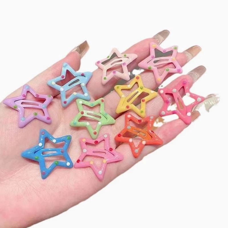 100Pcs New Cute Dopamine Wave Dot Star Hair Clips For Girls