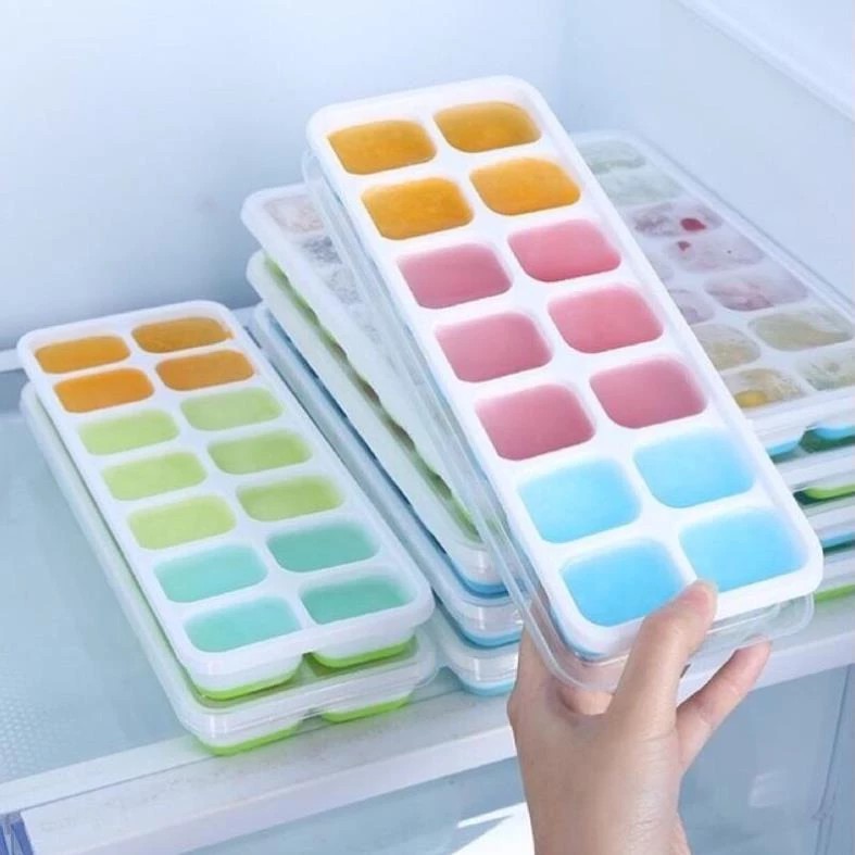 14-cube silicone ice tray with lid for making ice cream and fruit jelly, convenient and durable
