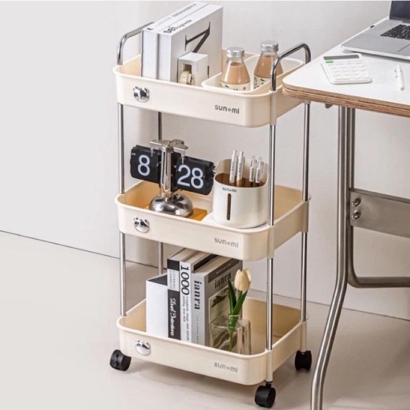 Sunmix multi-purpose storage shelf with high-quality plastic tray, kitchen storage shelf with moving wheels (Large Type)