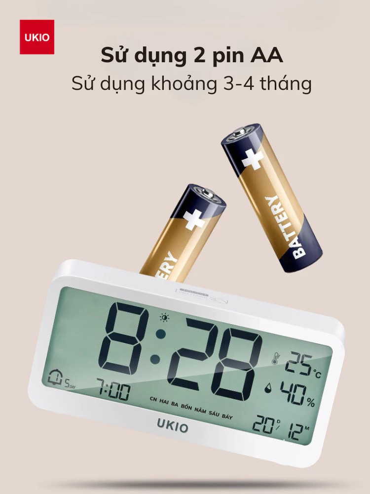 UKIO LED desk clock with high-end LCD screen, temperature and humidity measurement