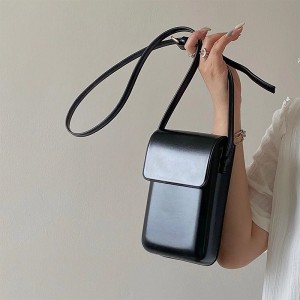 SUPERCUTE retro style solid color PU leather crossbody bag with phone