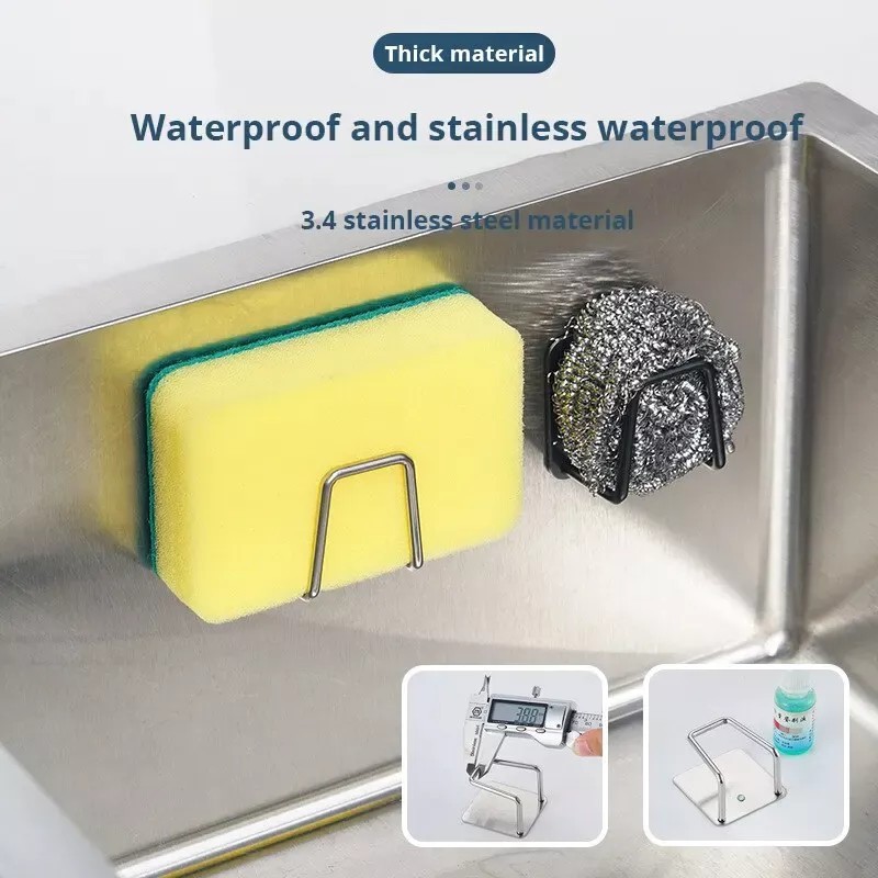 Stainless Steel Sink Sponge Rack For Sponge Steel Wire Ball Drain Wall Mounted Inside Of Sink Kitchen Utensils