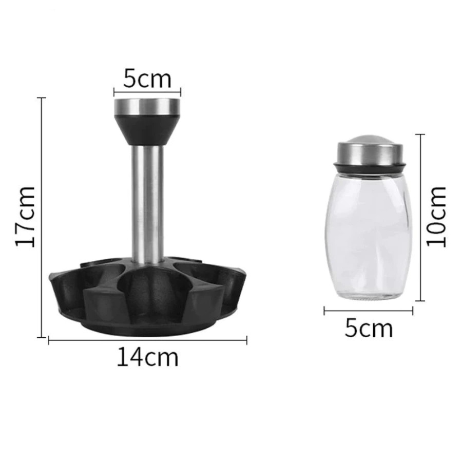 Set of 6 Glass Spice Jars with Rubber Seals to Protect Spices from Mold and Mildew with 360 Degree Rotating Rack