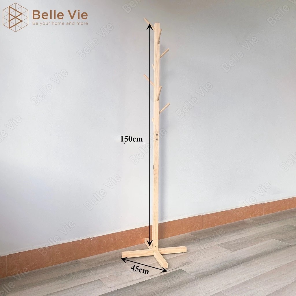 BELLEVIE Pine Wood Standing Clothes Hanger Modern Assembled Design Wooden Clothes Hanger