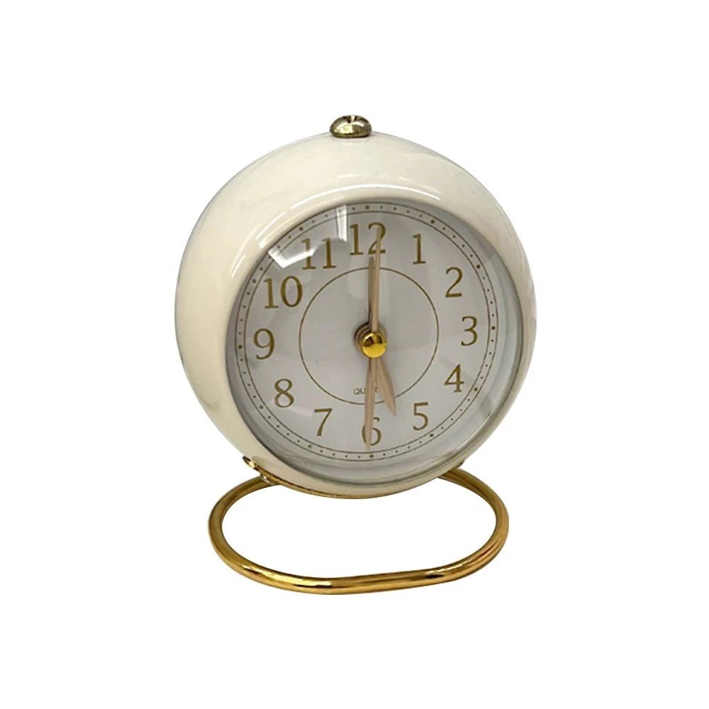 Simple retro Nordic style small round desk alarm clock with alloy luminous light for students