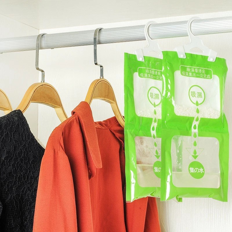 Desiccant Bag - 2-Compartment Clothes Desiccant Packet Anti-Moisture, Anti-Mold with Multi-Function Hanger, Super Absorbent, Extremely Good Moisture 2253