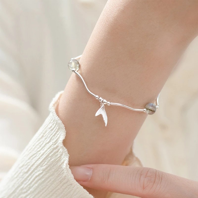 S925 silver bracelet for women moonstone moonstone fishtail charm KILIG CHARM - KC23