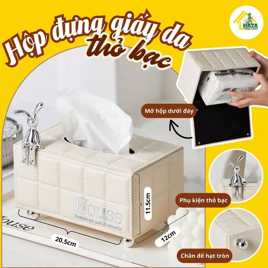 Silver Rabbit Leather Tissue Box for Living Room High-end Household Appliances Haza Home Decor