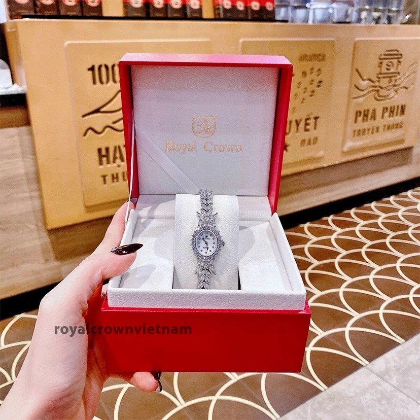 Genuine Royal Crown 2527 women's watch with high-quality stone-studded steel strap, water-resistant, beautiful and luxurious to wear