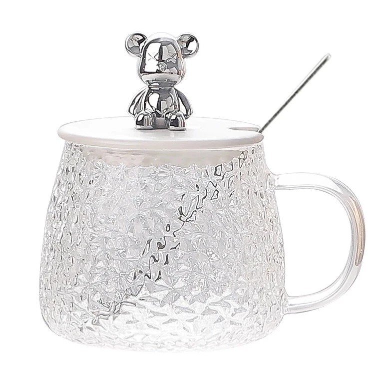 Ulife Heat Resistant Glass Cup Cute Cartoon Cup with Spoon Lid