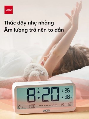 UKIO LED desk clock with high-end LCD screen, temperature and humidity measurement