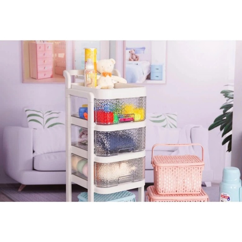 3T push shelf, high-quality, sturdy 3-tier multi-purpose push shelf with wheels