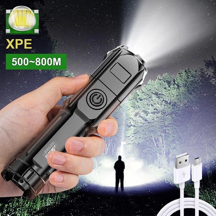 Super bright mini handheld LED flashlight with zoom, 300m range, long battery life, IP65 waterproof, handheld rechargeable flashlight