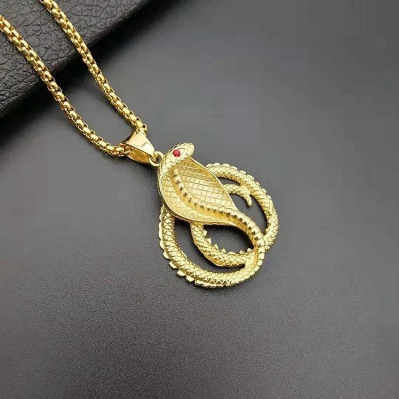 18K Gold Plated Titanium Steel Necklace With Ruby Stone Hip Hop Fashion For Men And Women