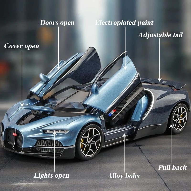 Bugatti Tourbillon Alloy Car Model Scale 1:32 Light and Sound Effects Diecast Car Toy for Boys Birthday Gifts