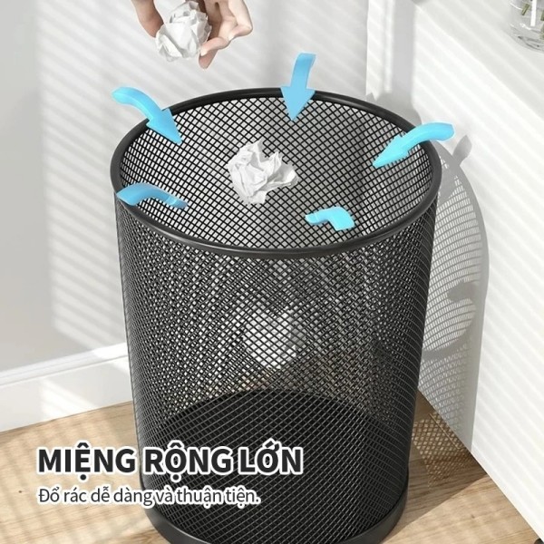 Black wire mesh trash can, metal grill technology, office waste paper basket/dirty clothes basket, free trash bag