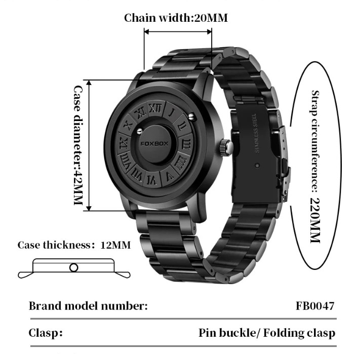 Foxbox Men's Stainless Steel Waterproof Magnetic Wrist Watch