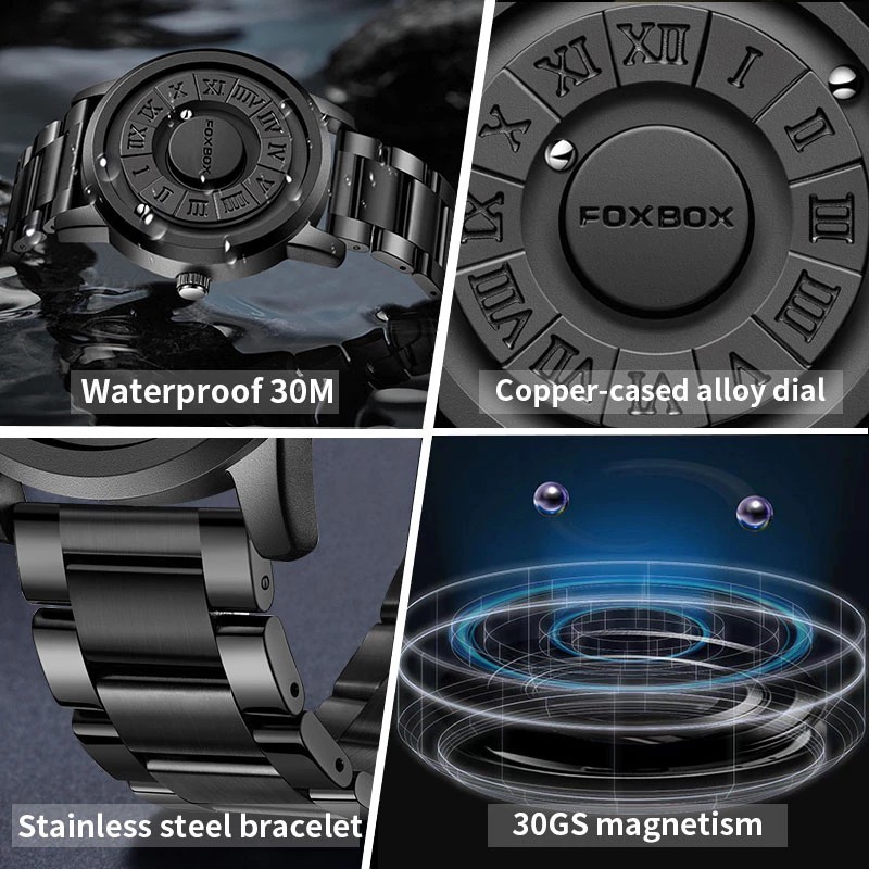 Foxbox Men's Stainless Steel Waterproof Magnetic Wrist Watch