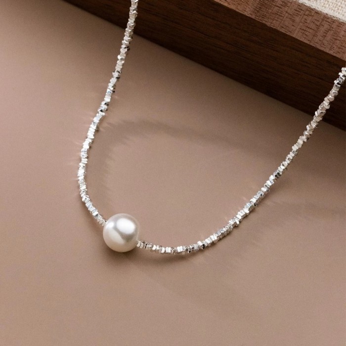 Super beautiful s925 Italian silver necklace with pearl pendant D9863 - AROCH Jewelry